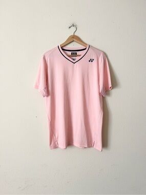 Yonex Men’s LARGE Badminton Tennis pink short sleeve Vneck shirt